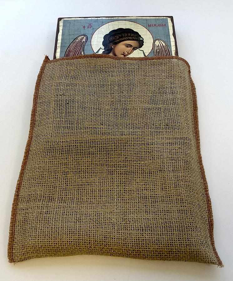 Archangel Michael - Aged wooden icon in canvas with gold background - Mount Athos - Image 3