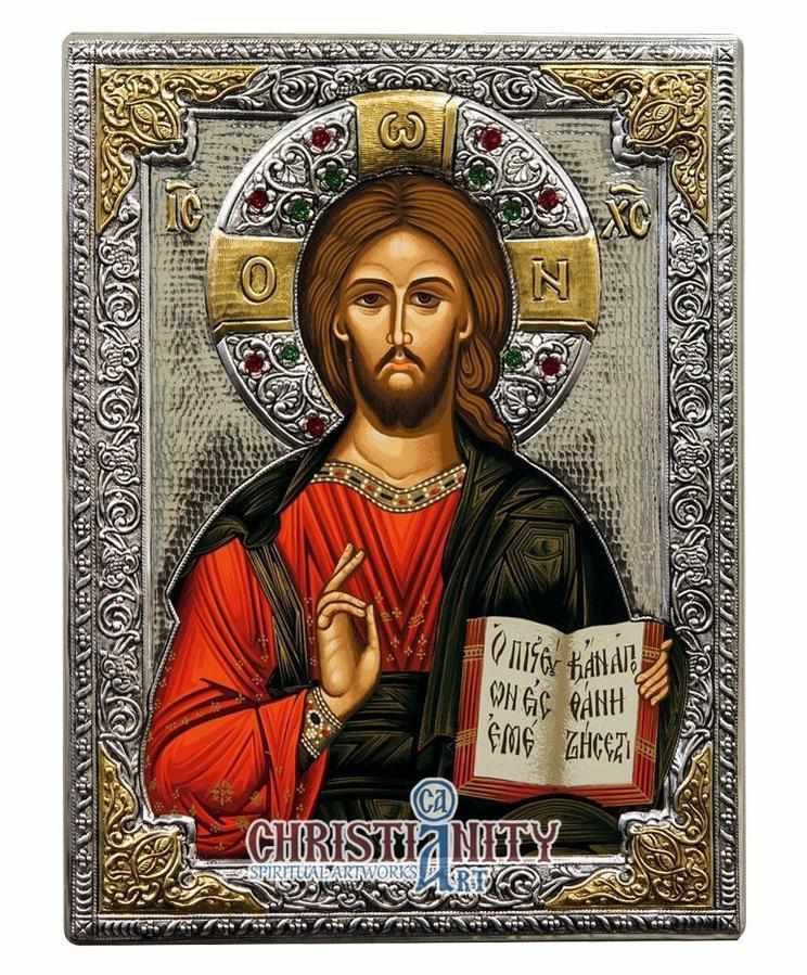 Jesus Christ from Kazan - Silver icon on wood, locally gold plated - Mount Athos - Image 3