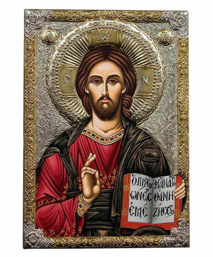 Jesus Christ from Kazan - Silver icon on wood, locally gold plated - Mount Athos - Image 4