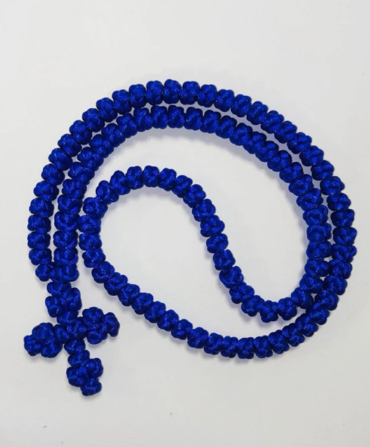 Mount Athos Waxed Prayer Rope with 100 Knots & Woven Cross – Available in Black, Red, Blue - Image 3