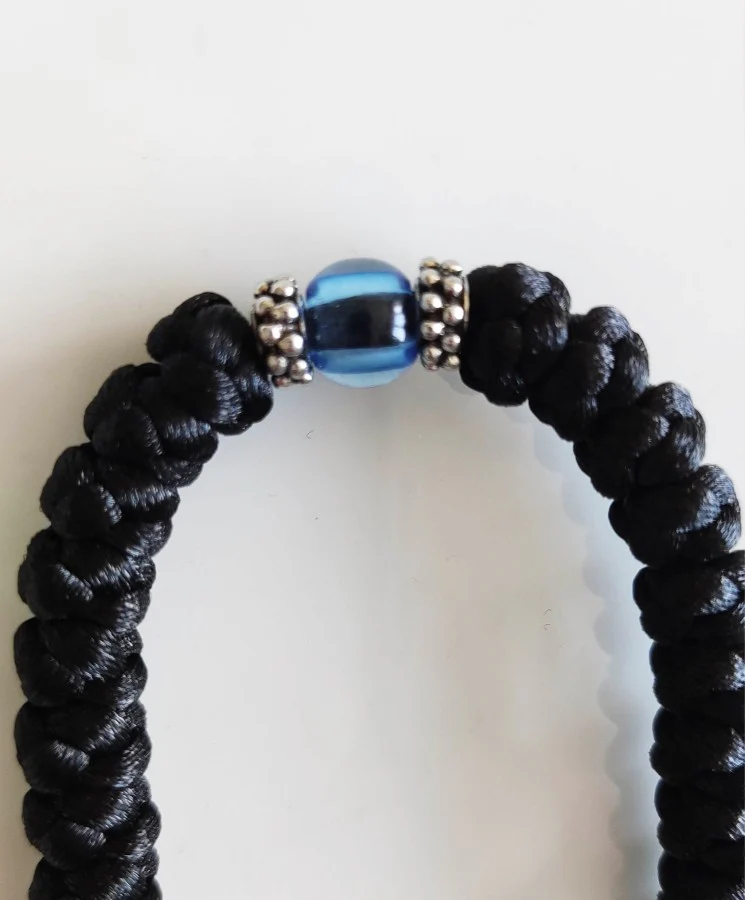 Mount Athos Waxed Prayer Rope with 50 Knots, Sterling Silver Cross & Red or Blue Bead - Image 7