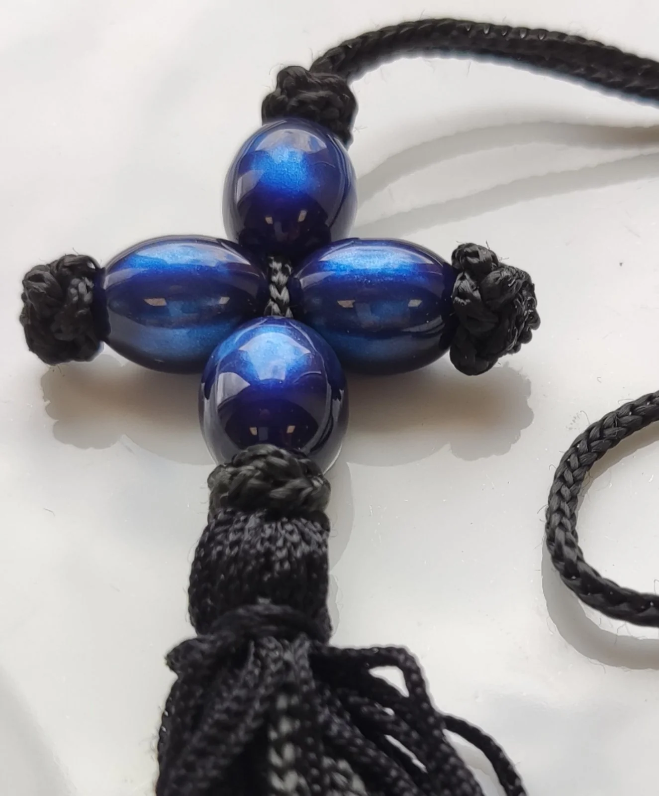 Mount Athos Waxed Prayer Rope with Cross, Blue Beads & Tassel - Image 4