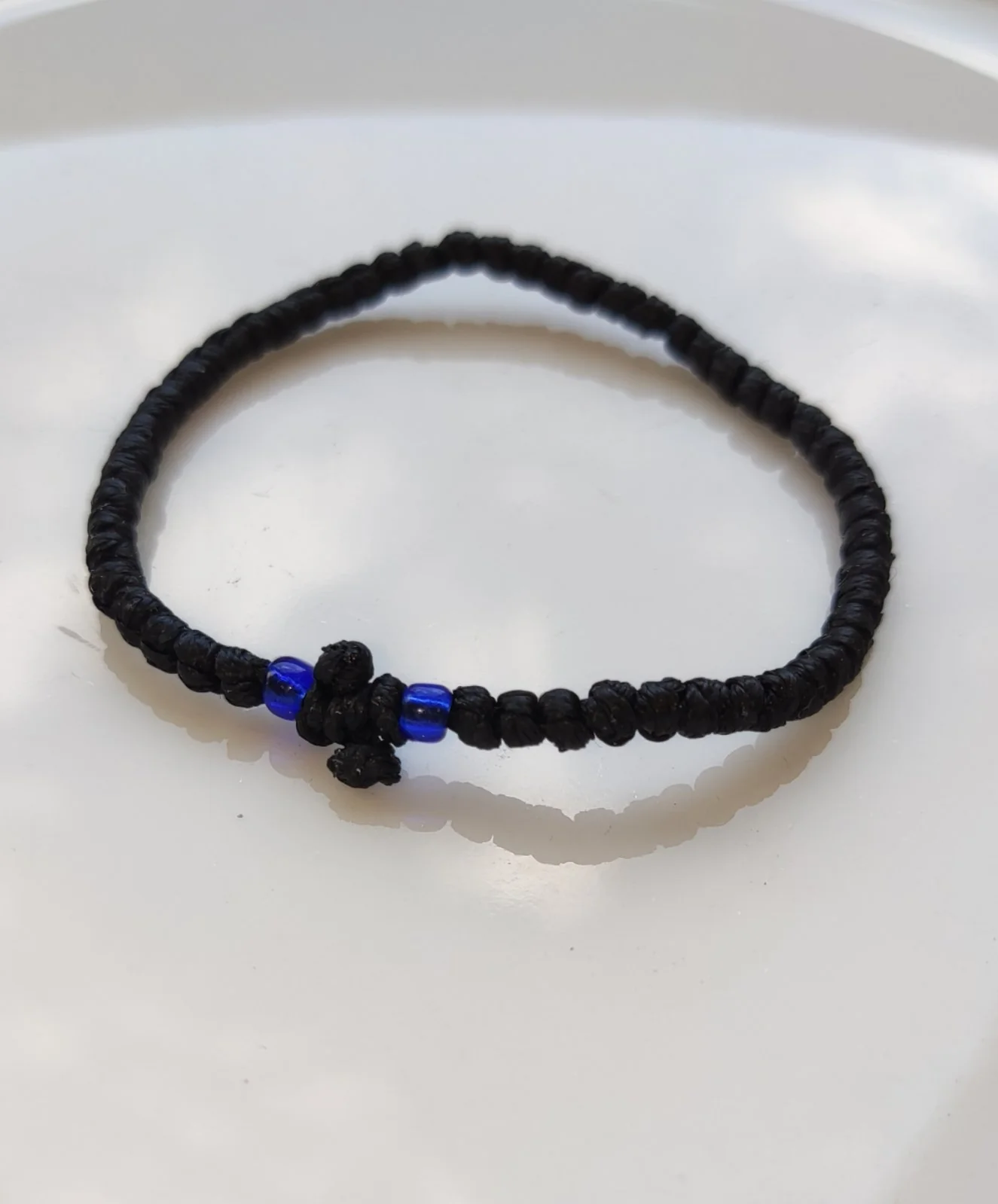 Mount Athos Waxed Prayer Rope Bracelet with Woven Cross & Beads - Image 3