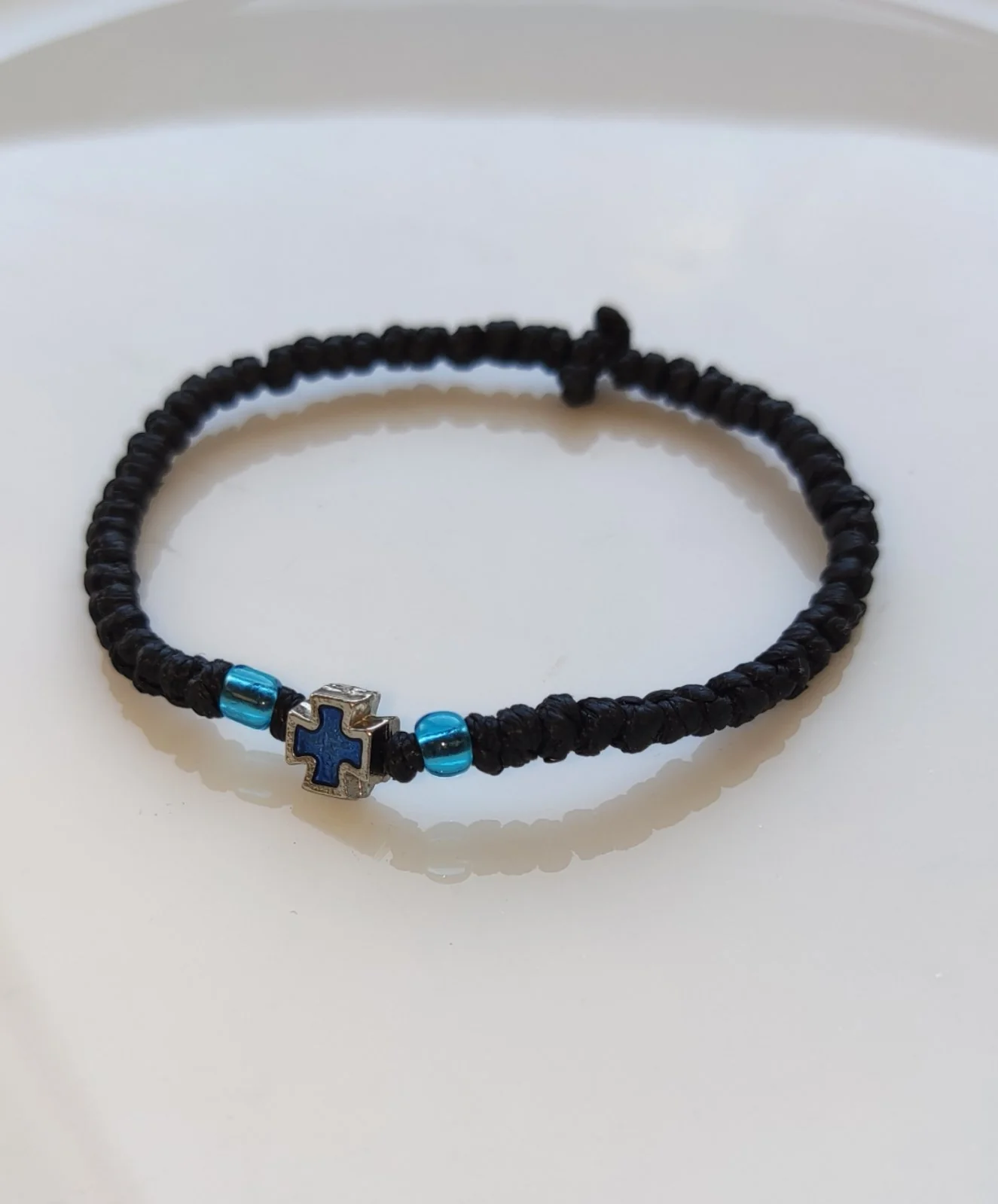 Mount Athos Waxed Prayer Rope Bracelet with Sterling Silver Cross & Beads – Multiple Colors (White, Black, Red, Blue) - Image 4