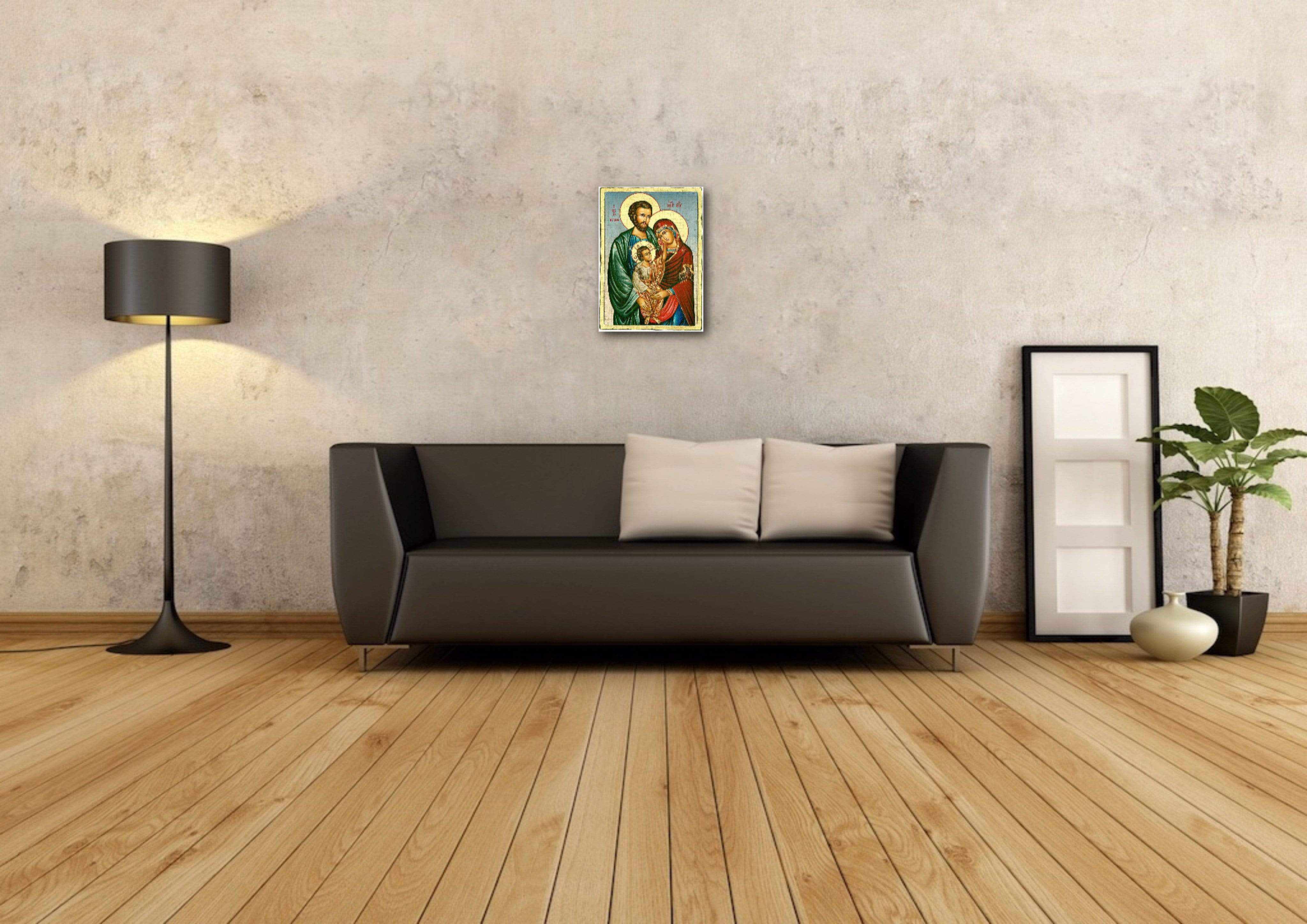 The Holy Family - Wooden icon in canvas with gold background on carved wood - Mount Athos - Image 6