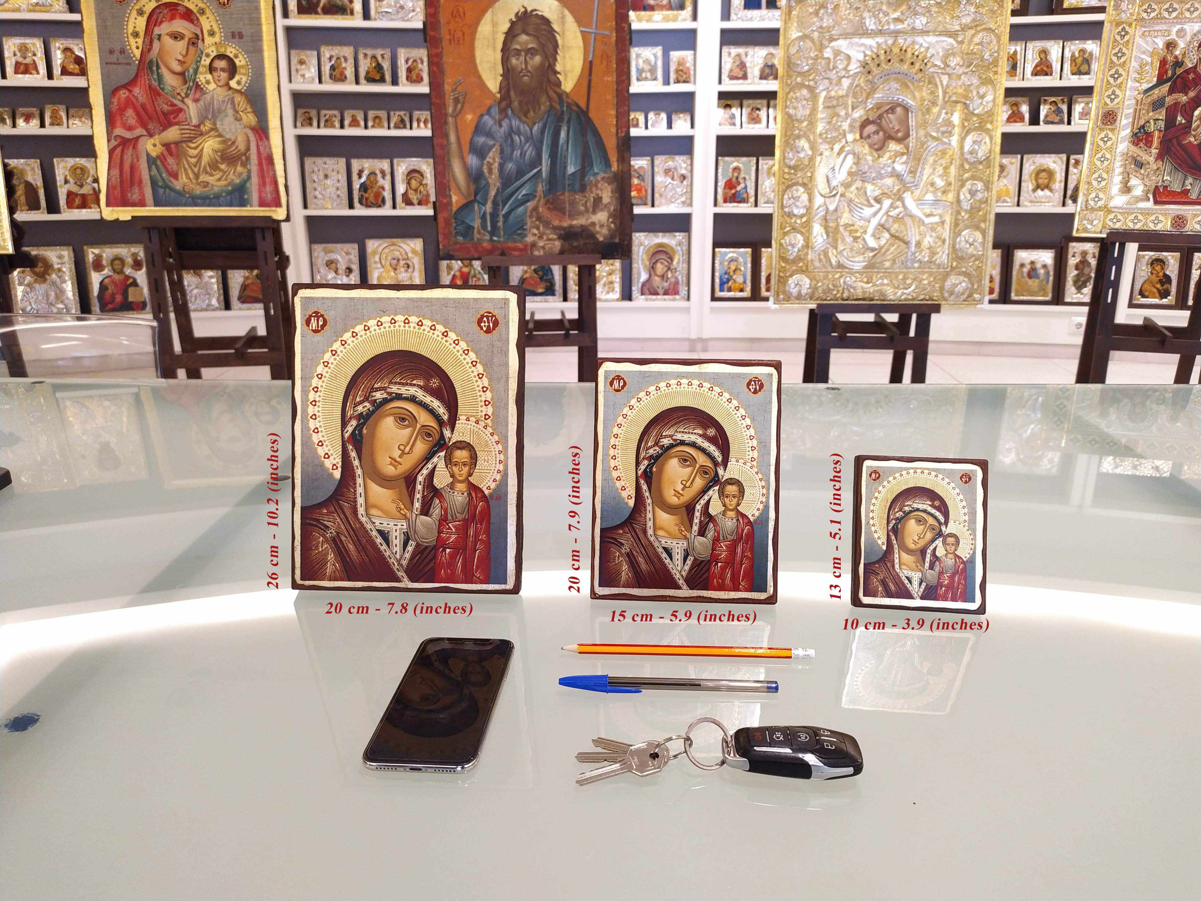 Virgin Mary Pantanassa - Aged wooden icon in canvas with gold background - Mount Athos - Image 4