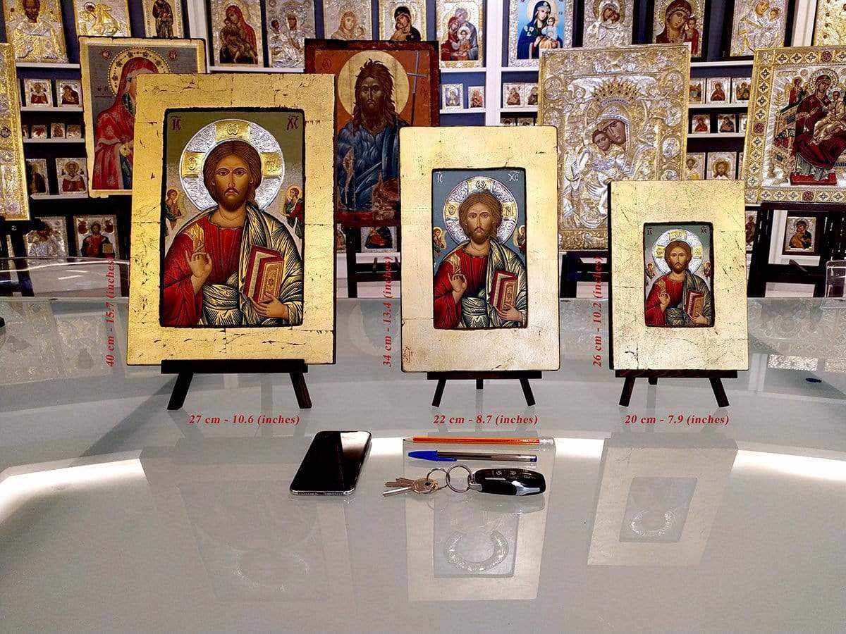 Virgin Mary Vrefokratousa - Child Holding - Aged wooden icon with silver halo locally gold plated - Mount Athos - Image 3